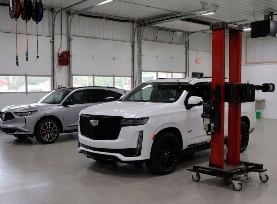 Cadillac Escalade after windshield replacement ADAS at Heritage Collision Ann Arbor and Canton Lexus-SUV-getting-ADAS-repair-at-Heritage-Collision-Ann-Arbor